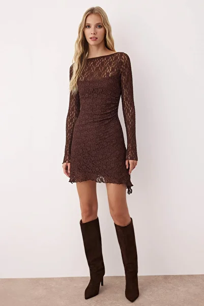 Trendyol Collection Brown Straight Maxi Knitted Dress Twoss25El00903