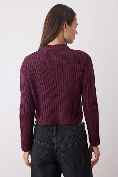 Trendyol Collection Pullover scurt cu textură moale în culoarea prune TWOAW26KZ00176
