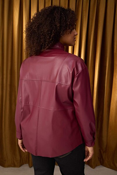 Trendyol Curve Bordová tkaná bunda z umělé kůže větší velikosti TBBAW26AG00022