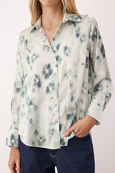 Trendyol Collection Зелена сорочка з квітковим принтом TWOAW26GO00087