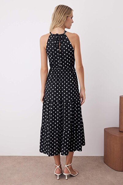 Trendyol Collection Black Polka Dot Halter Printed Knitted Dress Twoss23El00705