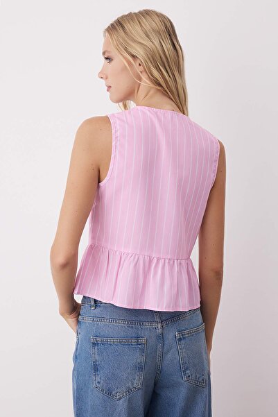 Trendyol Collection Pink Striped Front Tie Detail Sleeveless Woven Blouse Twoss24Bz00651