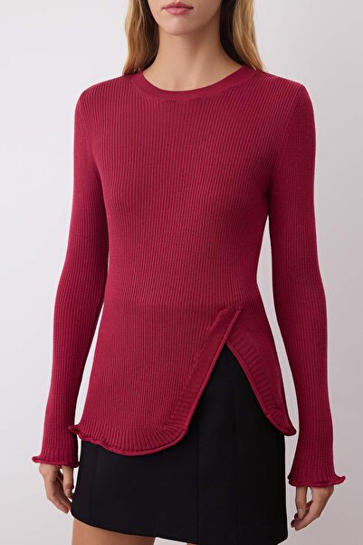 Trendyol Collection Dusty Rose Slit Detailed Slim Knitwear Sweater Twoaw26Kz00186
