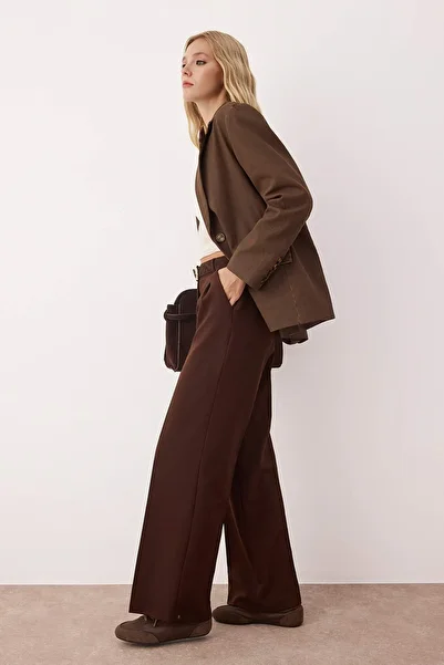 Trendyol Collection Brown Pleated Wide Leg/Wide Leg Trousers Twoaw25Pl00109