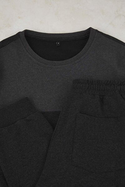 Trendyol Collection Antracit melange normál szabású színes blokk kötött pizsama szett TMNAW26PT00001