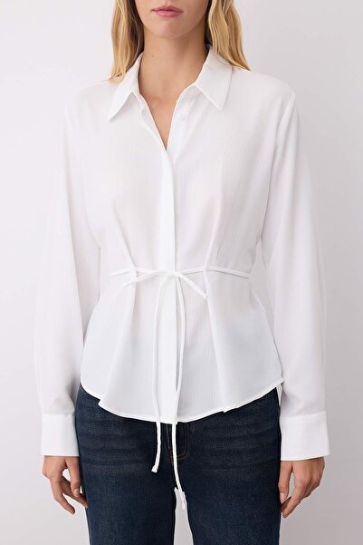 Trendyol Collection White Binding Detailed Transparent Woven Shirt Twoaw26Go00082