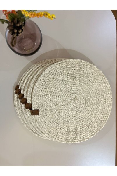 VELLORA HOME 6-Piece Cream Color Supla Set American Service 32cm Diameter Wicker Mesh under Plate