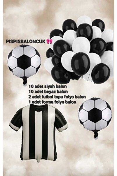 PISPISBALONCUK Beşiktaş Temalı Balon Seti Siyah Beyaz Balon Parti Süsleri Doğ...