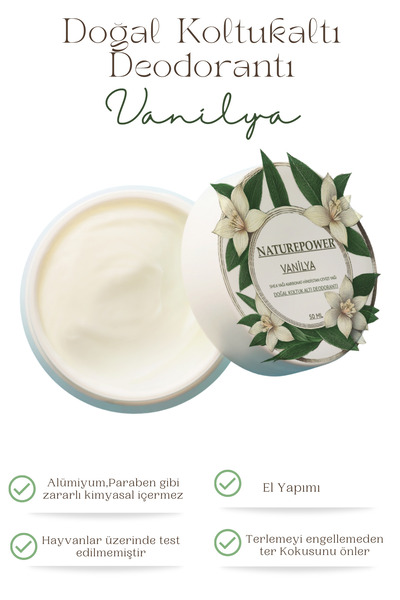 naturepower %100 Doğal Krem Deodorant Ter Kokusu Önleyici Koltuk Altı Vanilya Kokulu 50 ml