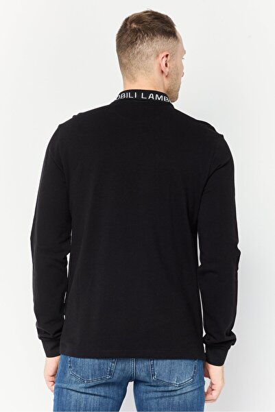 Lamborghini Men Regular Fit Brand Logo Long Sleeves Polo Shirt, Black