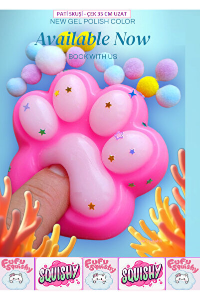 OYUNCAKSAHİLİ Fufu Squishy Kedi Patisi Simli Yıldız Boncuk Set Pembe Sukuşi O...