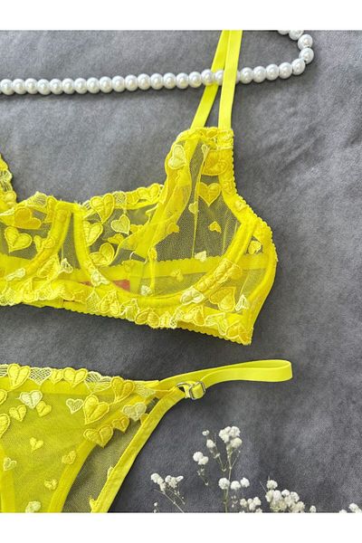 SİLVER MİRROR Neon Green Supported Push up Bra Set
