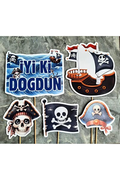 Hiras Dizayn Set de 32 piese pentru ziua de naștere cu tematică pirat: banner, paletă pentru tort, scobitoare și decor pentru cupcake