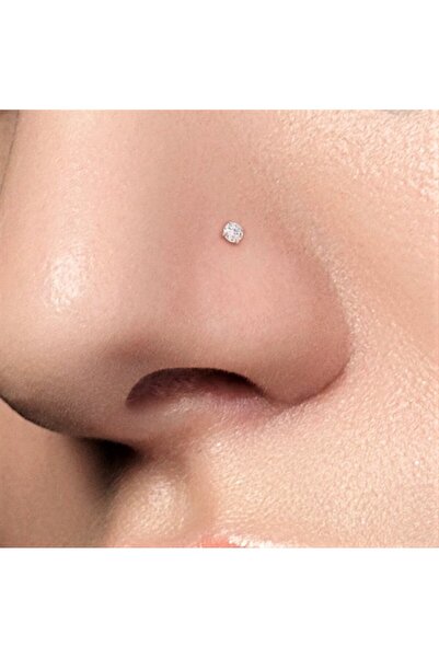 Heppii Cerrahi Çelik Silver Renk Tek Taş Burun Piercingi Nostril Screw Çelik ...