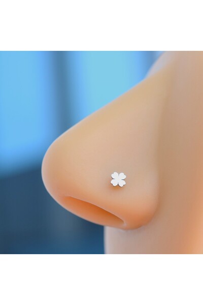 Heppii Cerrahi Çelik Silver Renk Çelik Burun Piercing Yonca Model Hızma