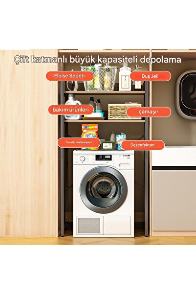WANDOO Çamaşır Makinesi Üstü Dolap – Çift Katmanlı Geniş Kapasiteli Depolama Rafı, 65x150 cm