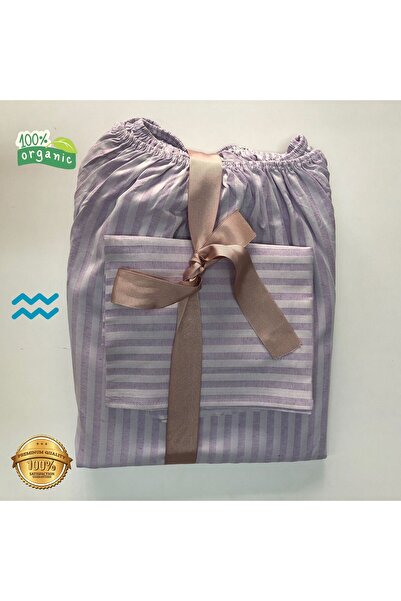 Zera Double Size Fitted Padded Cotton Duvet Cover Bed Sheet Set Striped Cotton Satin