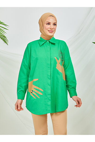 SAHRA BUTİK Single Jewelled Cardigan Printed Tunic