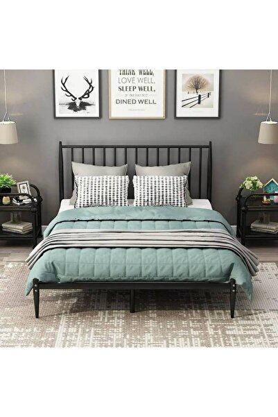 Al Saada Home شرائح إطار سرير معدني أسود 200 × 140 سم