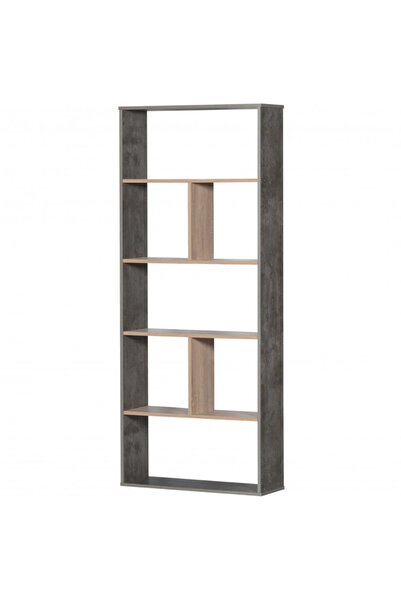 BAITY 5-Story Open Shelving Unit For Books, Antiques And Small Plants Gray With Wood