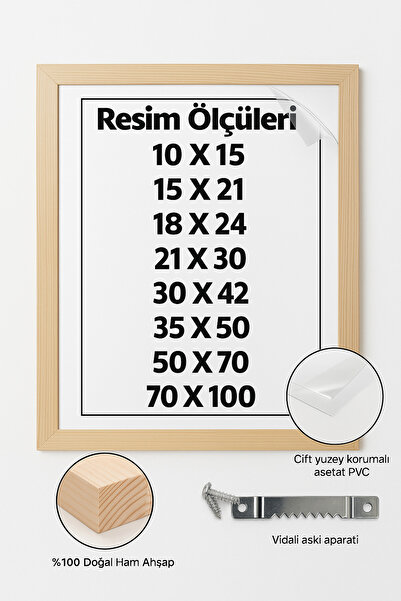 caddehediye Doğal Ahşap Çerçeve Naturel 8 Ölçü Seçeneği