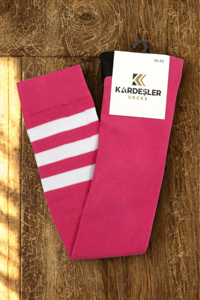 KARDEŞLER ÇORAP White Striped Pink Over Knee Cotton Socks