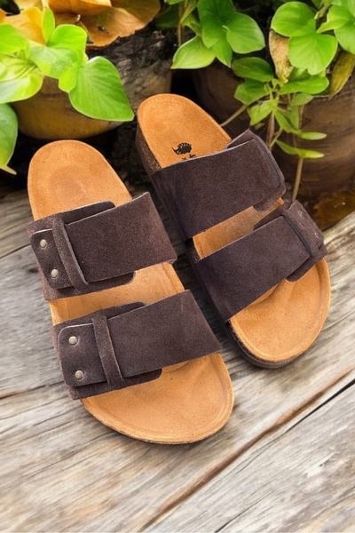 Land of Cork Anatomical Natural Cork Sole Genuine Leather Unisex Suede Slippers