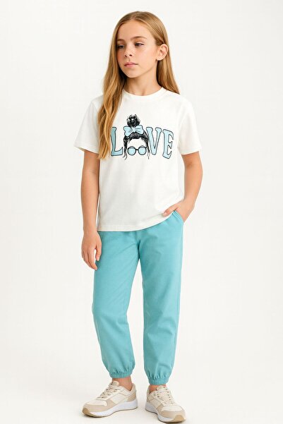 ESİLA KİDS طقم بدلة رياضية بناتي قطن ممشط بأكمام قصيرة وبنطلون مطاطي مع جيوب ...