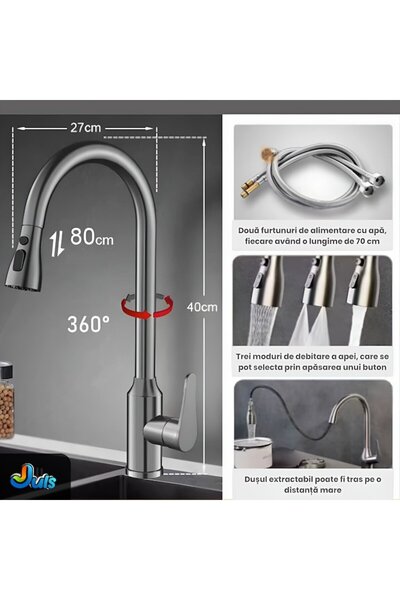 Juls Kitchen Faucet Extendable Pull Out Stainless Steel 304, Sink Mixer
