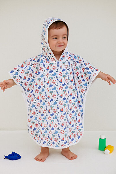 Fronte Home Children's Poncho Hooded Beach Towel with Anchor Pattern