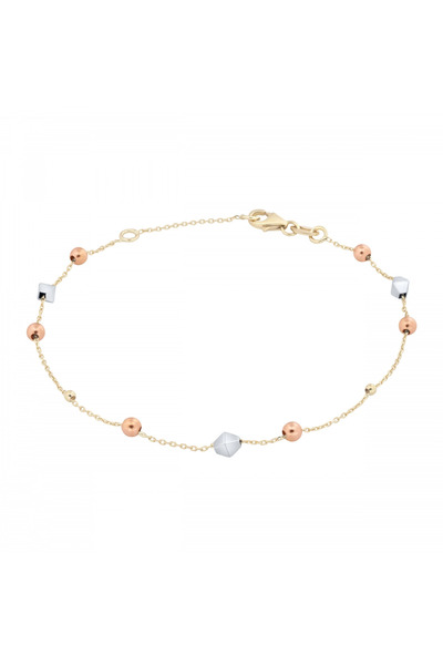 Sandra Ferretti Bracelet in Yellow Gold 18K with White Beads, Pink Beads, and White Diamonds