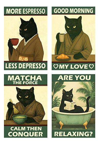 MODERN TASARI Set de pisică tablouri vintage din lemn cu tematică neagră - fă...