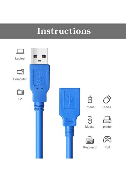 pluscore Usb 3.0 HDD Harddisk, Dişi Erkek Uzatma Uzatıcı Ara Bağlantı Kablosu 3 Metre