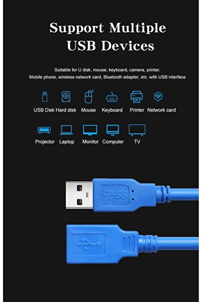 pluscore Usb 3.0 HDD Harddisk, Dişi Erkek Uzatma Uzatıcı Ara Bağlantı Kablosu 3 Metre