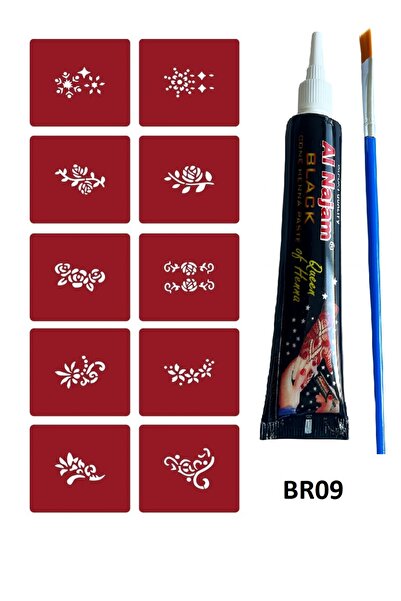 Airbrush Tattoo Minimal Geçici Dövme Yapma Seti 10 desen 1 tüp Kına Br009
