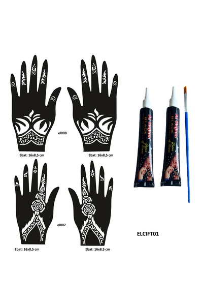 Airbrush Tattoo Çiçek Desenleri El üstü Hint Kınasıyla Geçici Dövme Yapma Set...
