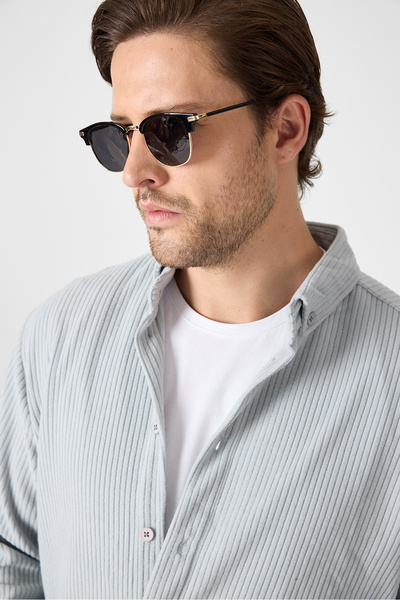 GEİO Men's Regular Fit Winter Velvet Fabric Shirt