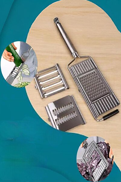 mucit home 3 Başlıklı Paslanmaz Sebze Dilimleyici – Ergonomik Tutma Kolu & Ka...