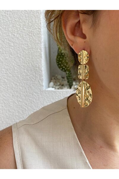 marsel aksesuar Crushed Plate Dangle Gold Color Earrings