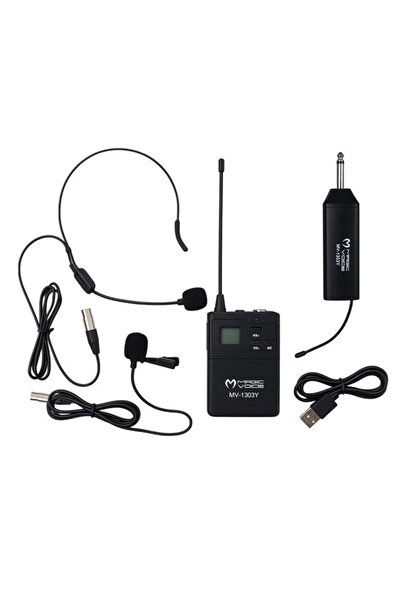 MagicVoice MV-1303Y UHF 1 Yaka + 1 Headset Kablosuz Profesyonel Telsiz Mikrofon