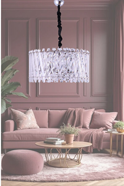 bestof tasarım Claire Modern Kristal Taşlı Krom Avize - Yatak Odası - Hol - Salon