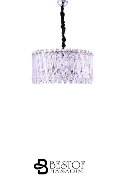 bestof tasarım Claire Modern Kristal Taşlı Krom Avize - Yatak Odası - Hol - Salon