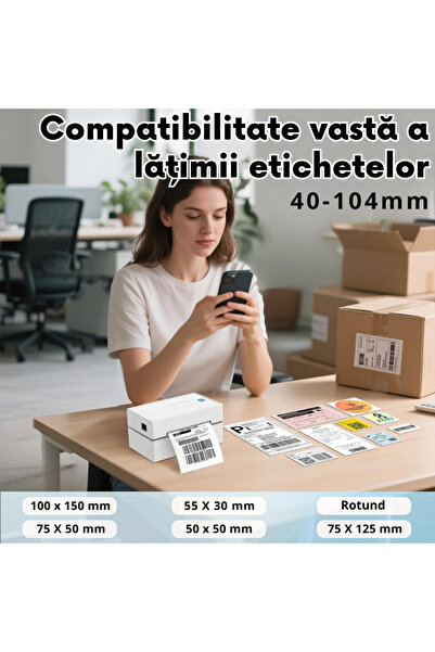 Vittalist Thermal Printer for Labels and AWBs, Compatible with iOS / Android / Windows / MacOS, White