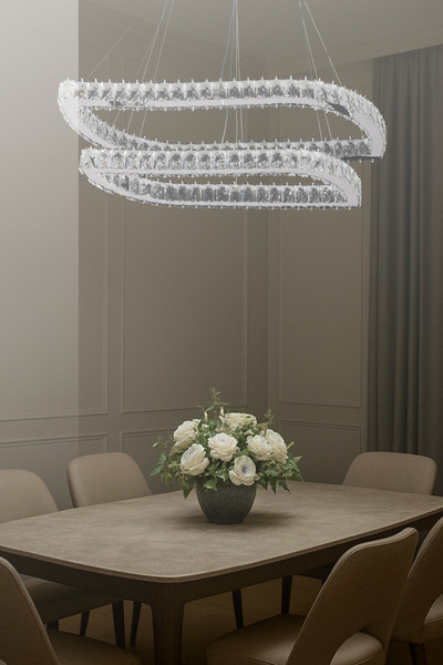 bestof tasarım Mila 2 Katlı Kristal Taşlı Gold Avize Kumandalı 3 Renk Yatak O...