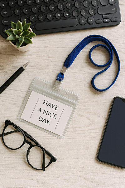 excarpin Mavi Boyun Askı İpi Metal Klipsli Yaka Kart Tutucu ve Şeffaf Kart Kabı