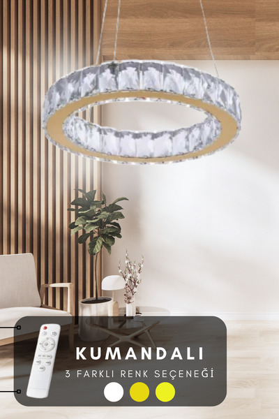 bestof tasarım Zilla 2'li Modern Sarkıt Kristal Taşlı Led Kumandalı 3 Renk Av...
