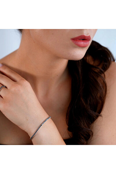 Sandra Ferretti Bratara Tennis din Aur Alb de 18K cu Diamante Naturale Negre de 3.09 ct