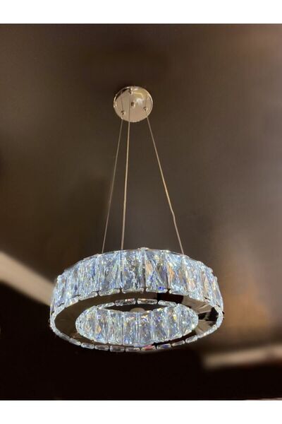 bestof tasarım Modern Krom Sarkıt Kristal Taşlı Power Led Kumandalı 3 Renk Avize