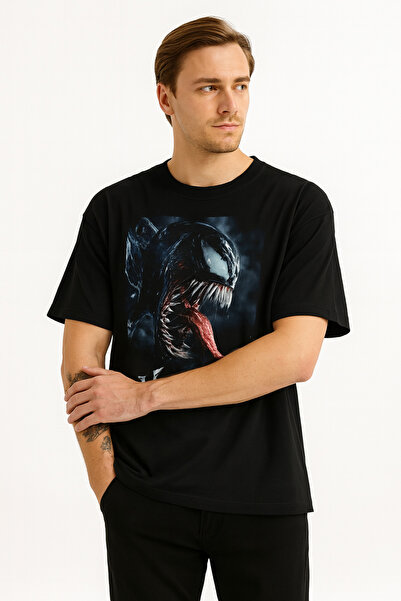 ZOKAWEAR Unisex Bol Kalıp Siyah Tişört Venom Poster