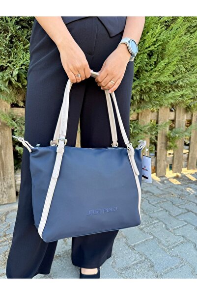 Just Polo Women's Cream Tan Large Size Lacoste Fabric Hand and Shoulder Bag P346037Mh